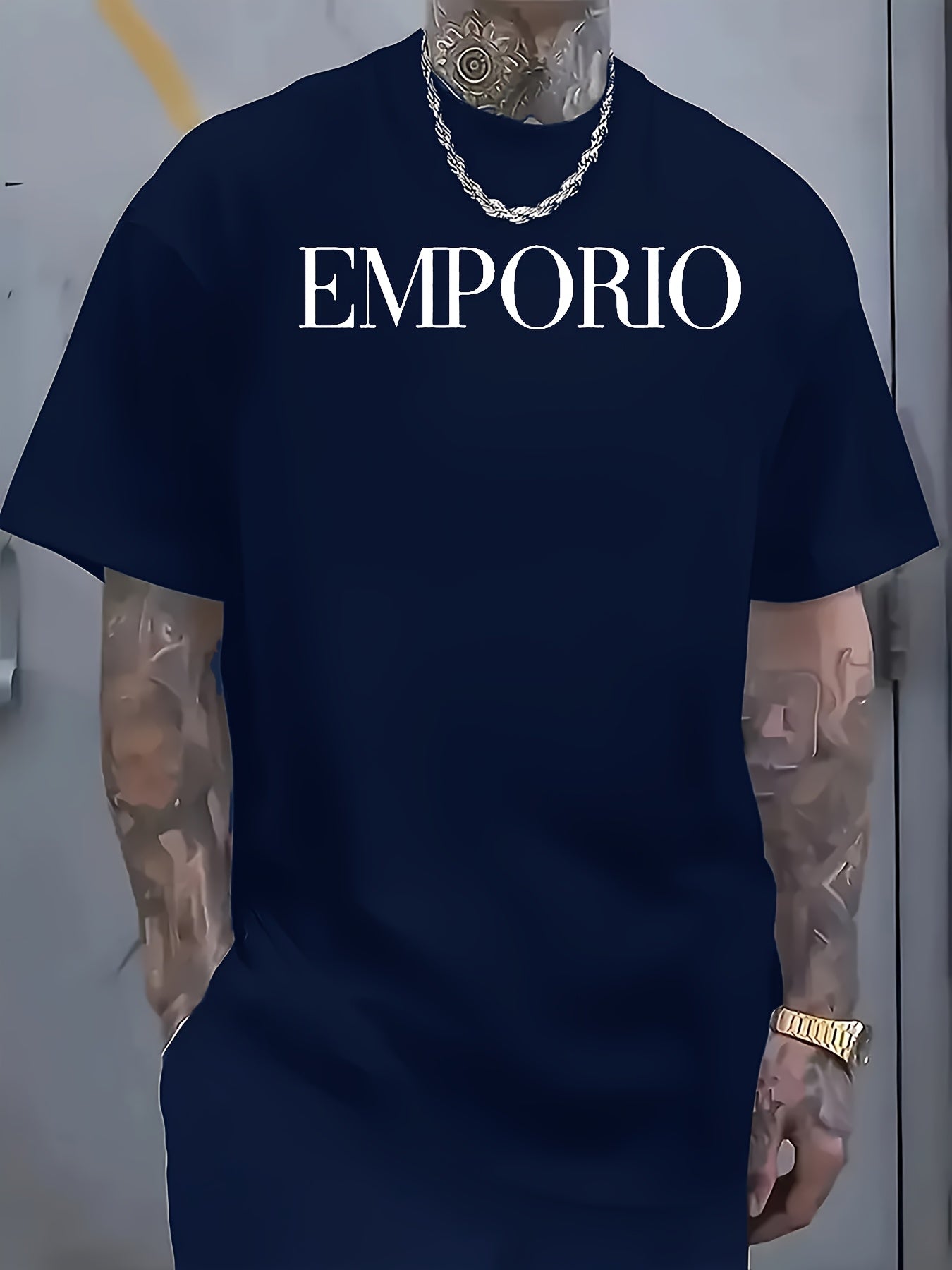 2025 New Men'S Casual Short Sleeve T-Shirt - "EMPRIO" Print, Black with White Lettering, Lightweight  Breathable Fabric, Perfect for Summer Beach Outings  Outdoor Adventures, Beach T Shirt