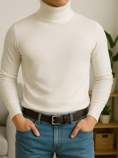 Men's Fall/Winter High Neck Viscose Sweater - Casual Skinny Fit