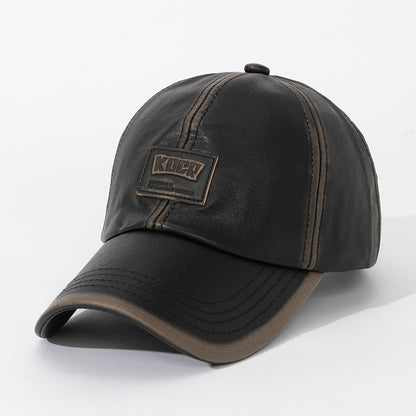 1pc/4pcs Vintage Washed PU Leather Baseball Cap for Men & Women - Adjustable High Quality Golf & Equestrian Hat, Father’s Day/Mother’s Day Gift, Casual Outdoor Sun Hat with Classic Six-Panel Design, Durable Headwear