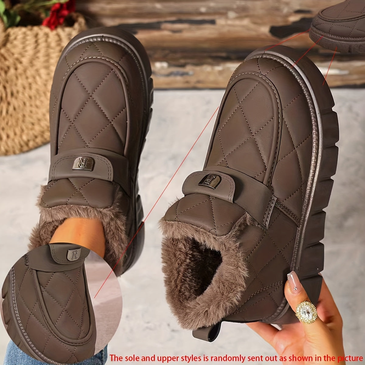 Autumn Winter Plush Lined Thick Warm Snow Boots, Versatile Outdoor Slip-On with Block Heel, Comfortable Round Toe for Casual Daily Use and Cold Weather Hiking