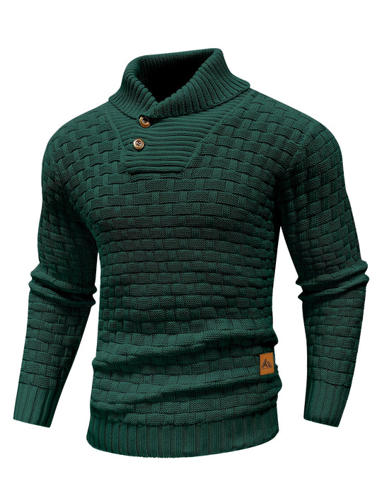 Men's Casual Waffle Pattern High Stretch Sweater, Chic Mature Pullover Sweater For Fall Winter