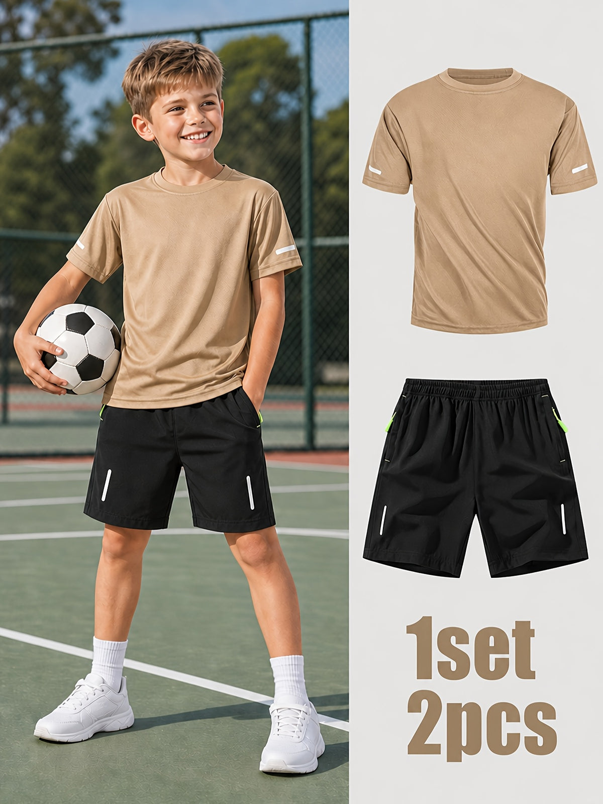 Boys' Quick-Dry Summer Shirt & Shorts Set with Reflective Strips