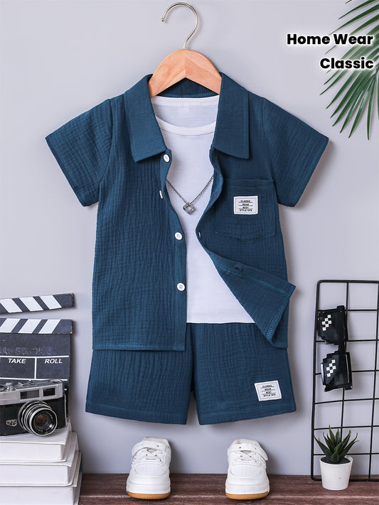 Boys' Cotton Short Sleeve Shirt & Shorts Set for Summer