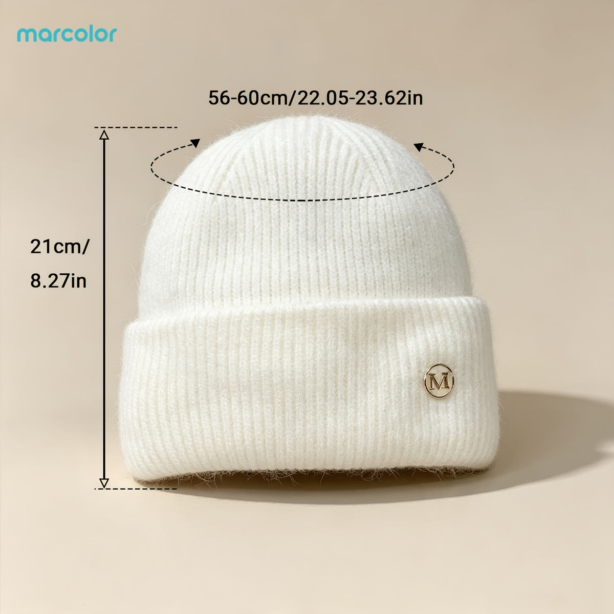 2-Pack Women's Ribbed Knit Beanie Hats with Metal Badge
