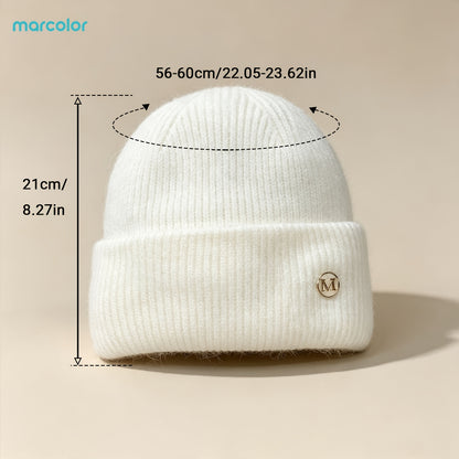2-Pack Women's Ribbed Knit Beanie Hats with Metal Badge