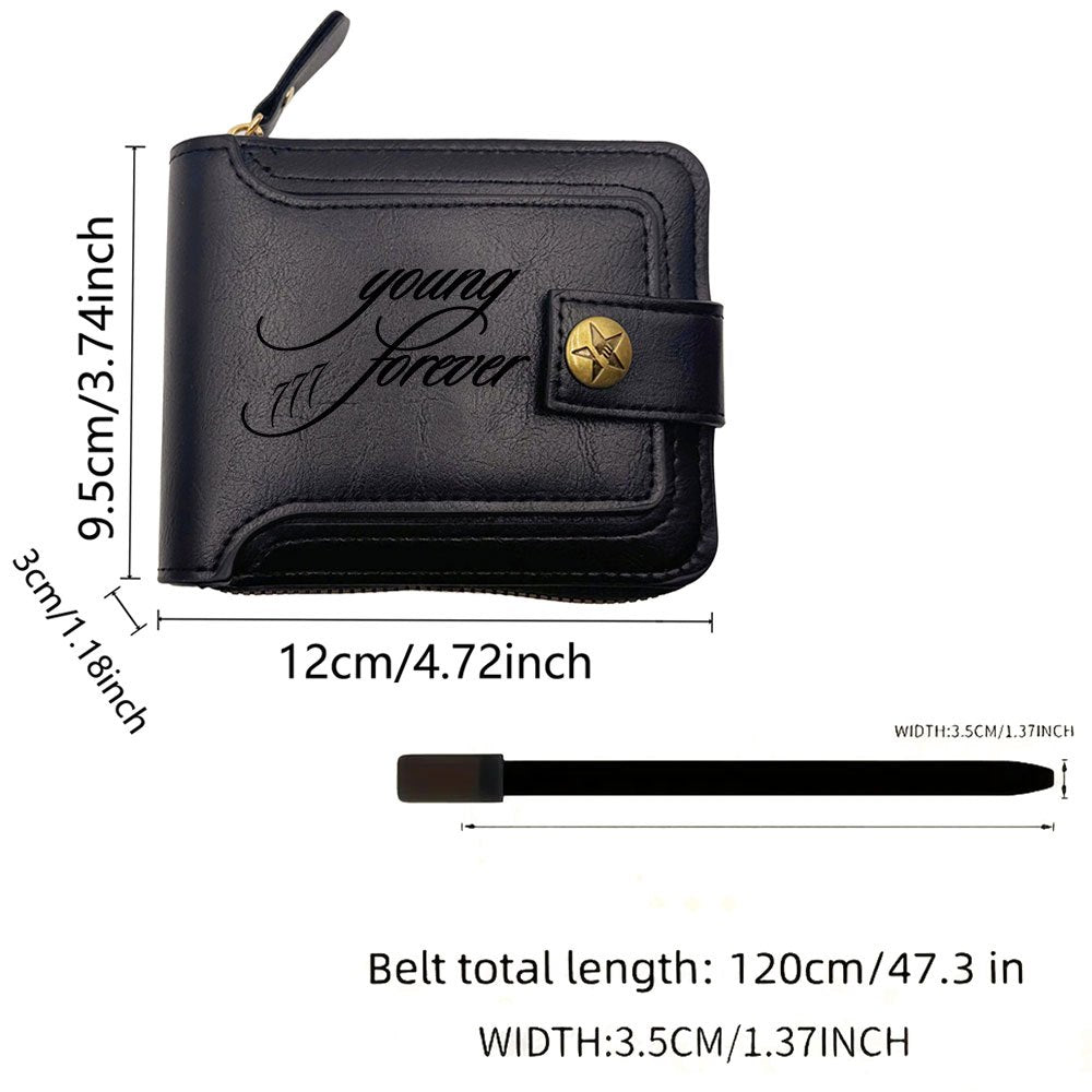 2pcs Men's Belt and Coin Purse Set, Young Forever Series with Exquisite Print Design, Premium Business Combo, Unisex Fashion Accessories for Daily Use, Perfect Gift for Dad