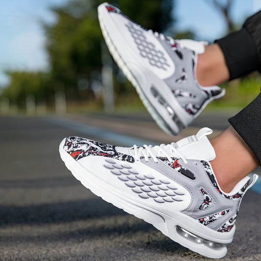 Men'S Stylish Athletic Sneakers - Breathable Mesh Upper, Lightweight Air Cushion Sole, Lace-Up Running Shoes with Tiger Design, Comfortable for Casual  Training Wear