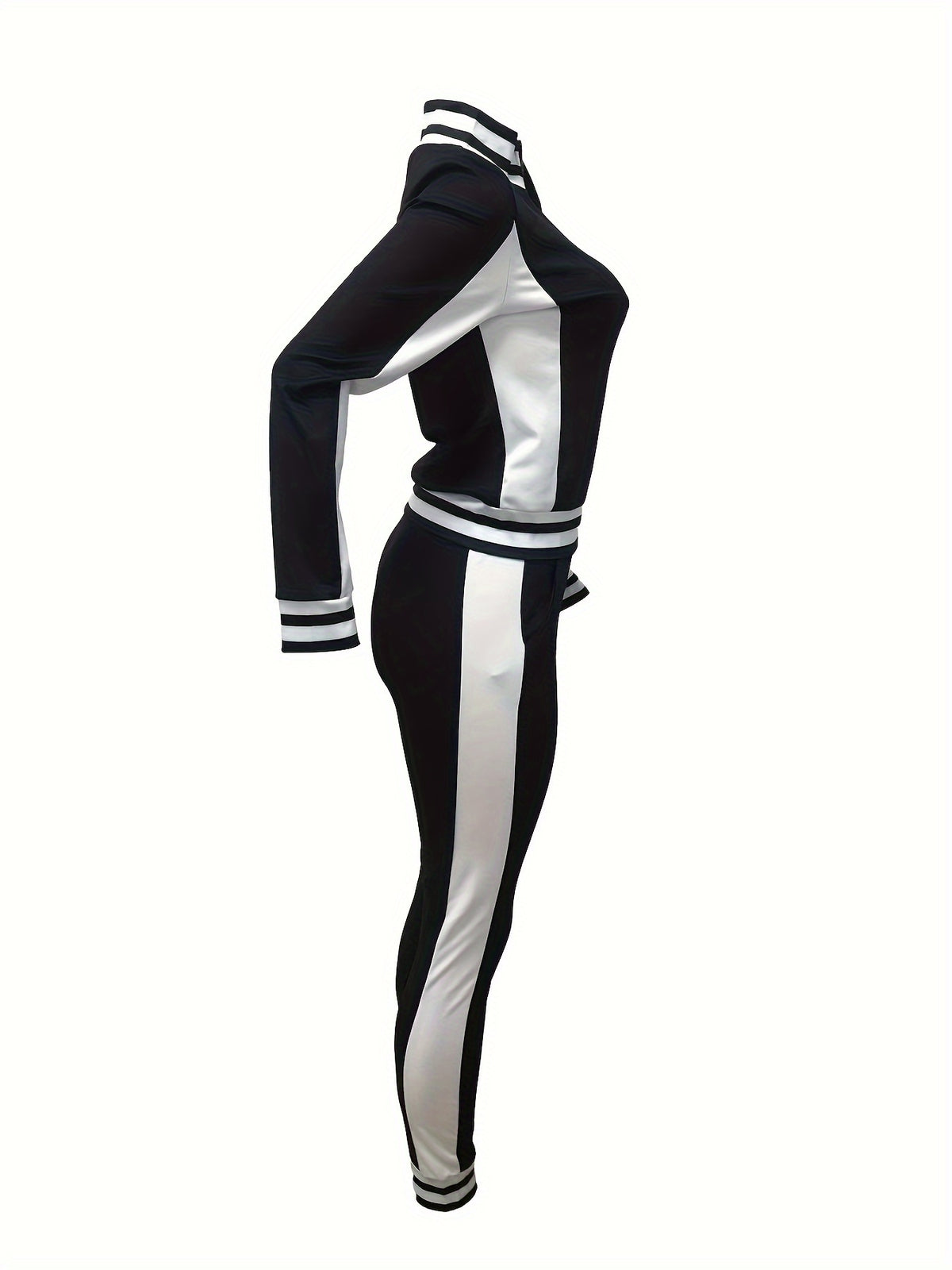 Women's Casual Striped 2-Piece Set with Zip-Up Jacket & Pants - ayq