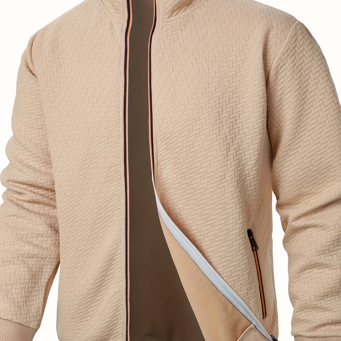 Men's Casual Zip Up Jacquard Jacket, Chic Stand Collar Coat for Spring Fall, Autumn And Winter, Hoodie Top