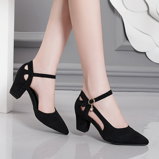 Chic Women's Summer Shoes - Pointed Toe, Chunky Heel with Crystal Accents, Faux Cover  Velvet Lining