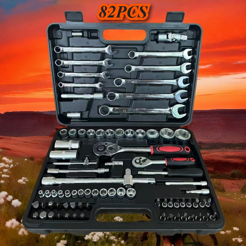82pcs Multi-Functional Repair Tool Set | Comprehensive Kit for Automotive, Furniture, and Bicycle Mechanics, Metal Socket Wrench Set, Reinforced Material, Suitable for All Scenarios