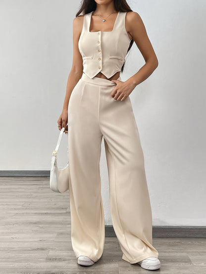 2026 Spring/Summer Casual Fashion Women'S Two-Piece Set Featuring a Vest Top And Fitted Straight-Leg Pants That Enhance The Leg Shape