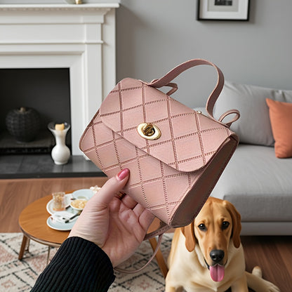 Women'S Stylish Crossbody Bag - a Chic Solid Color Shoulder Bag Featuring a Twist Lock Closure Design, Adjustable Strap with Golden Accents, Available in Patterns, And Comes in Black, Red, Pink, Brown