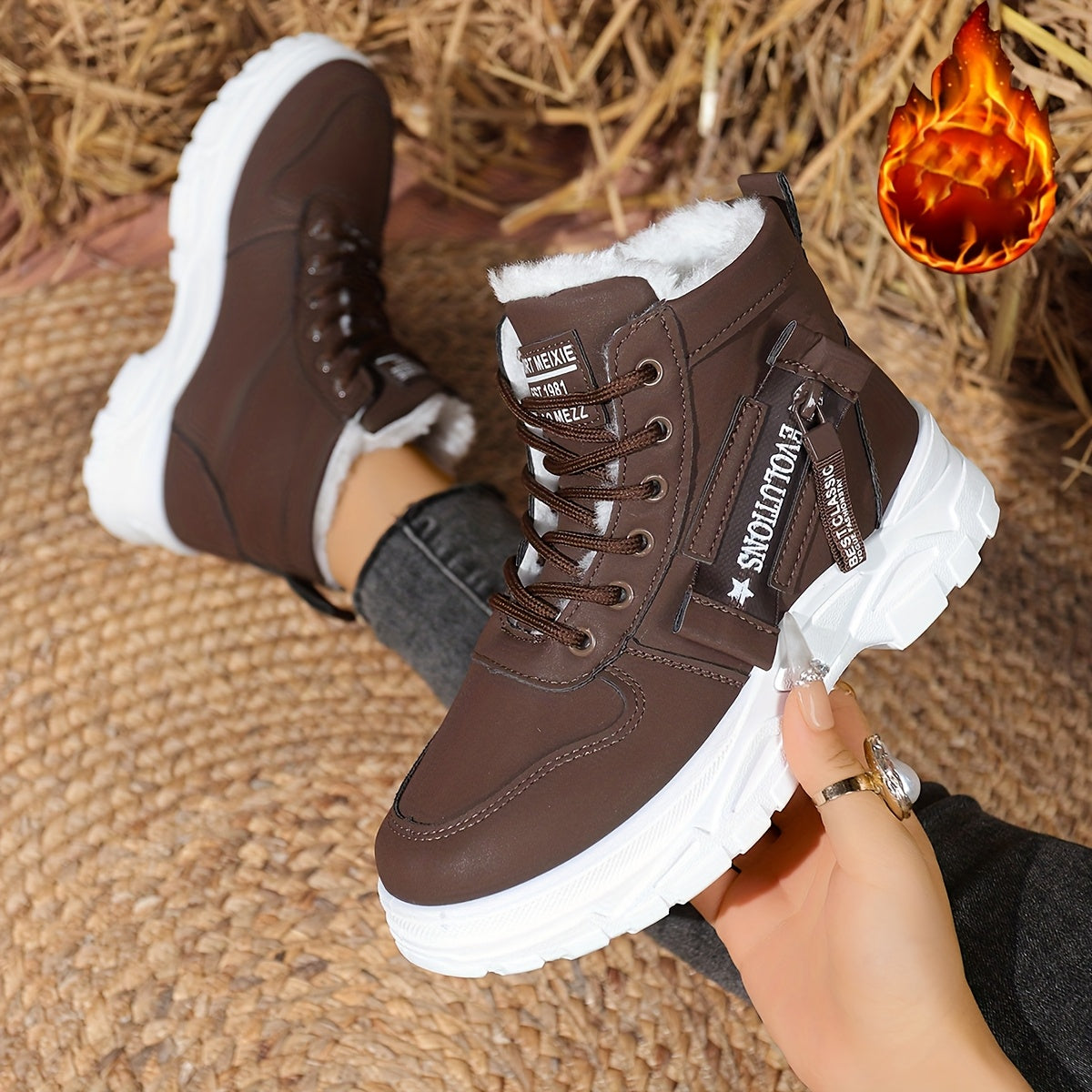 Autumn And Winter Women'S Fashionable Outdoor Plush Soft Comfortable Thick-Soled Lace-Up Ankle Boots