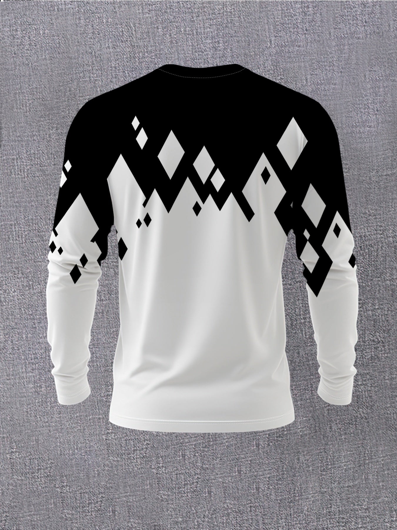 Men's Black & White Contrast Round Neck Long Sleeve T-Shirt - Casual Versatile Base Layer Top with Subtle Crossover Print, Machine Washable, Regular Fit for -Casual & Semi-Formal Wear