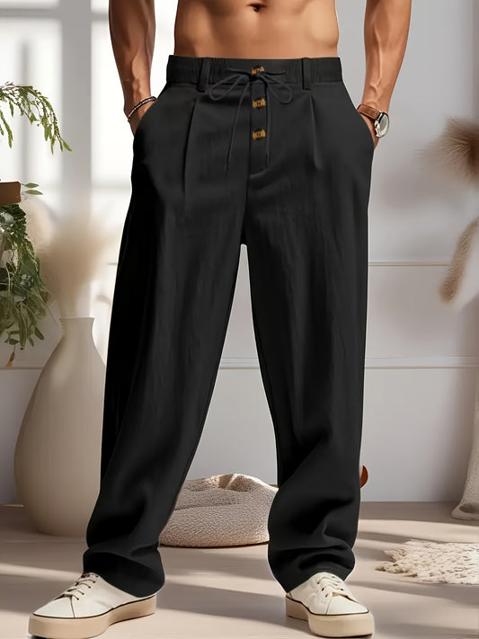 Men's Lightweight Linen Casual Pants with Drawstring Waist