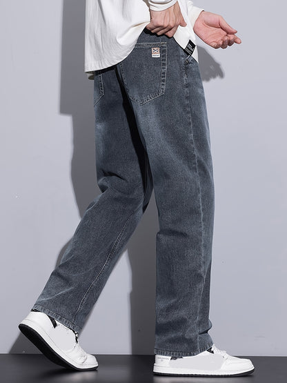 Youth Wide-Leg Loose Stretch Jeans, Vintage Washed, All-Season