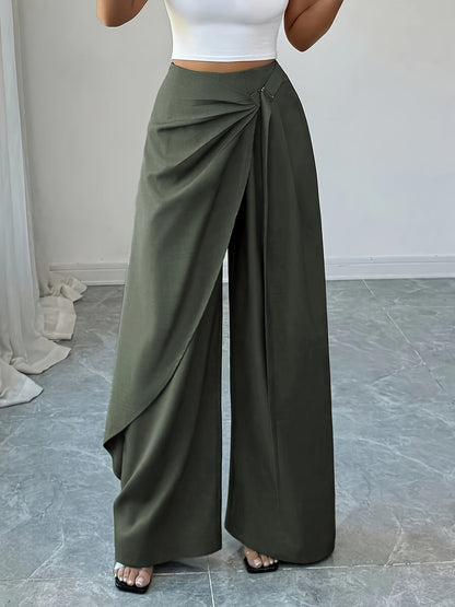 Women's Elegant Wide-Leg Summer Trousers in Solid Color