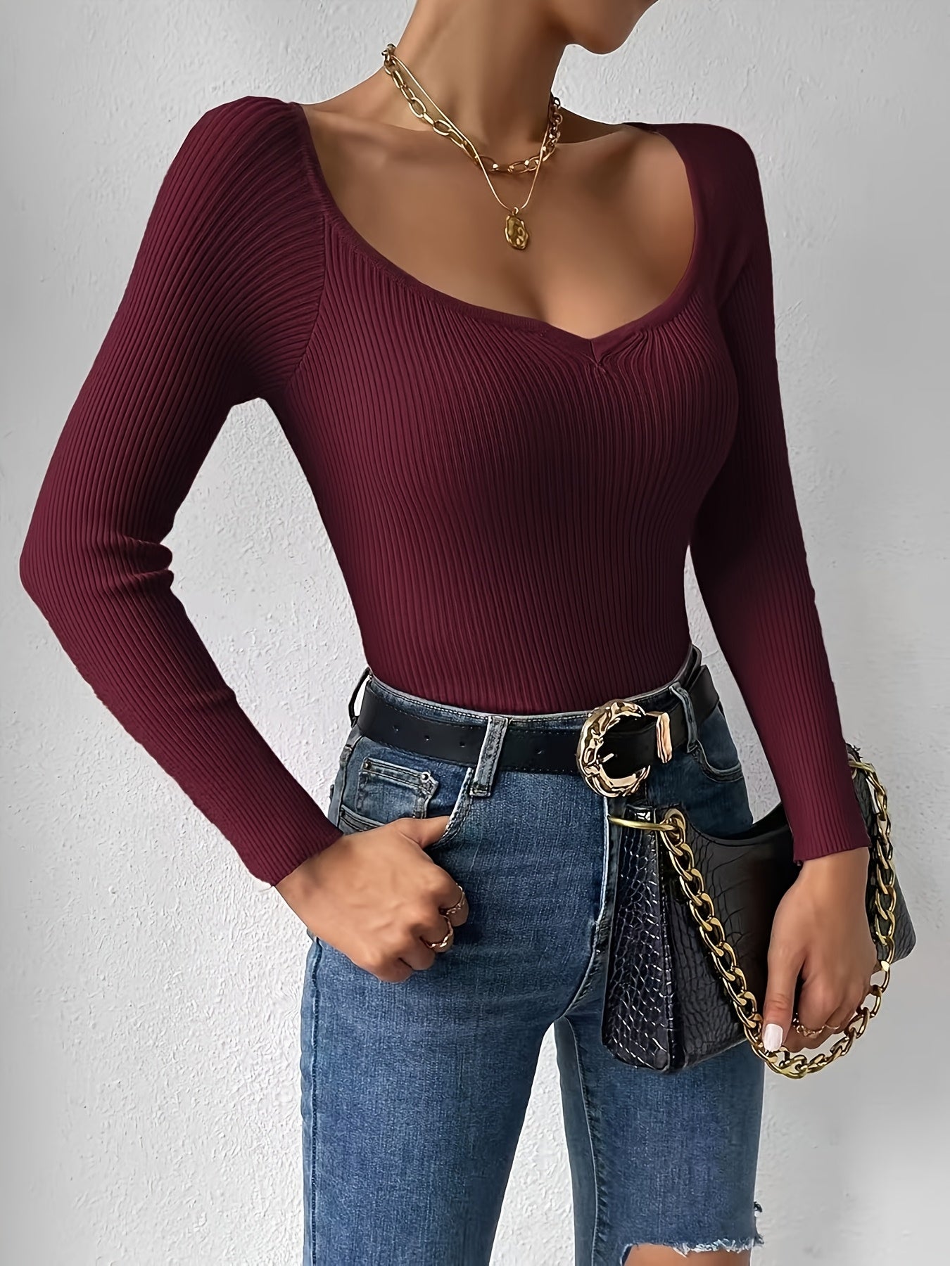 Ladies' Sweetheart Ribbed Sweater