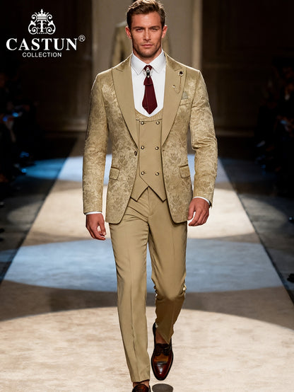 Men's 3-Piece Floral Skinny Fit Suit with Peak Lapels