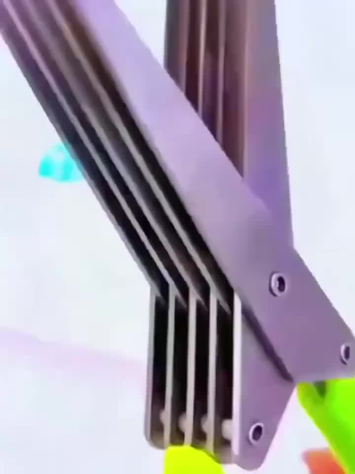 3-Layer Stainless Steel Kitchen Scissors - Versatile Onion & Herb Shredder for BBQ & Indoor Use, Durable with Protective Cover & Built-in Cleaning Agent