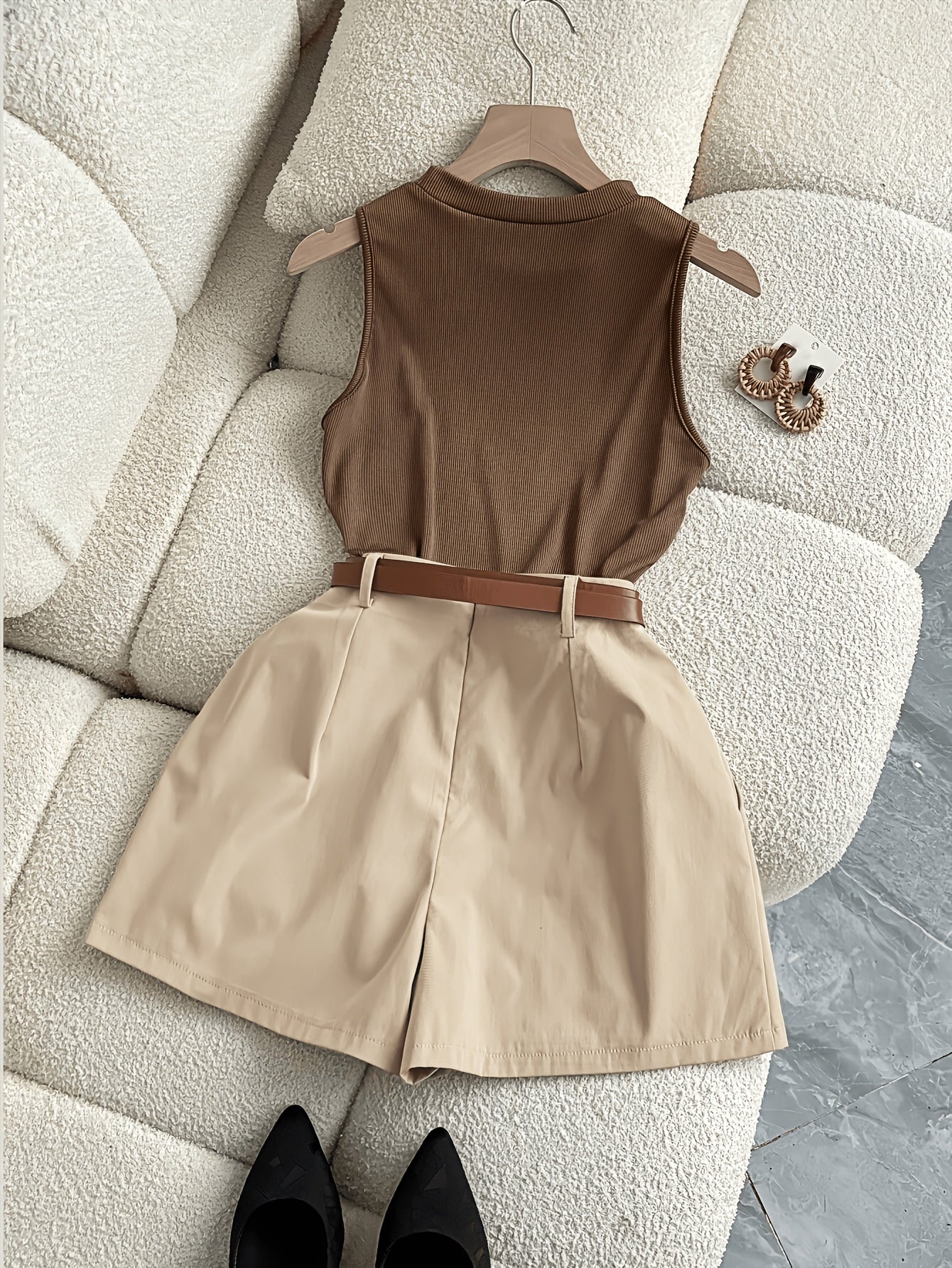 Women's Summer Business Casual 2-Piece Set with Wide-Leg Shorts