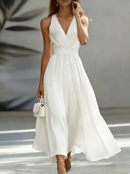Elegant Sleeveless A-Line Midi Dress for Women, Summer Style