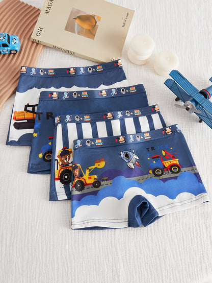 Boys' Boxer Briefs with Excavator Print, 4-Pack, All-Season