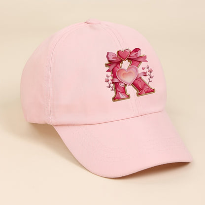 Adjustable Pink Baby Baseball Cap with Alphabet Heart Bow for Kids