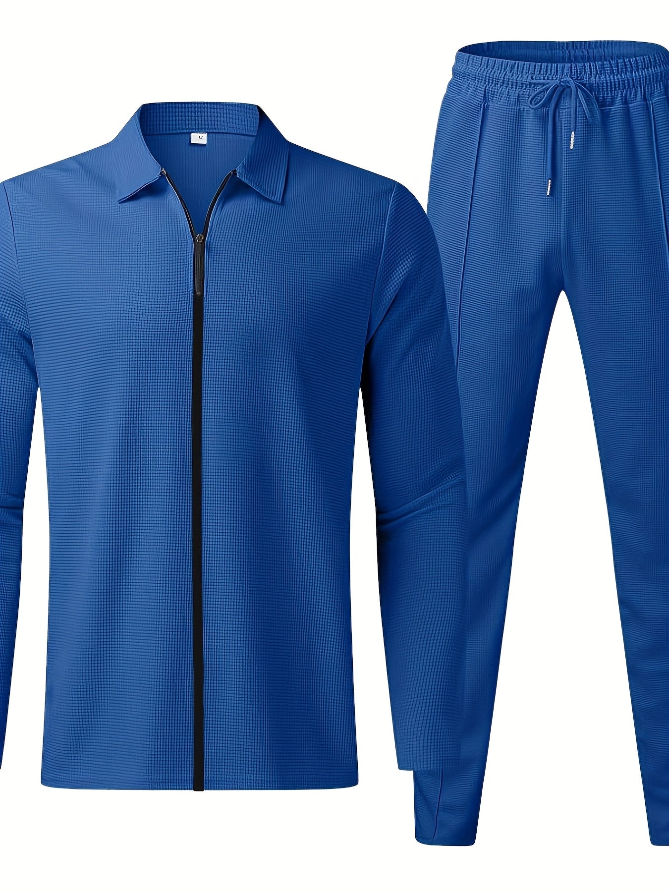 Men's Waffle Collar Suit Fashion Zipper Cardigan Casual Set