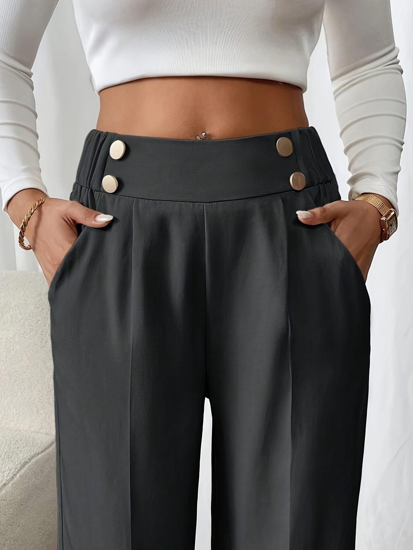Elegant Women's Straight-Leg Office Pants in Solid Polyester
