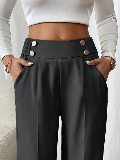 Elegant Women's Straight-Leg Office Pants in Solid Polyester