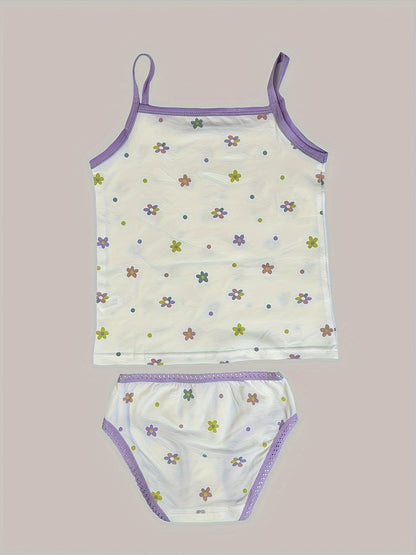 Girls' Cotton Playful Suspender Underwear Set with Bow Detail
