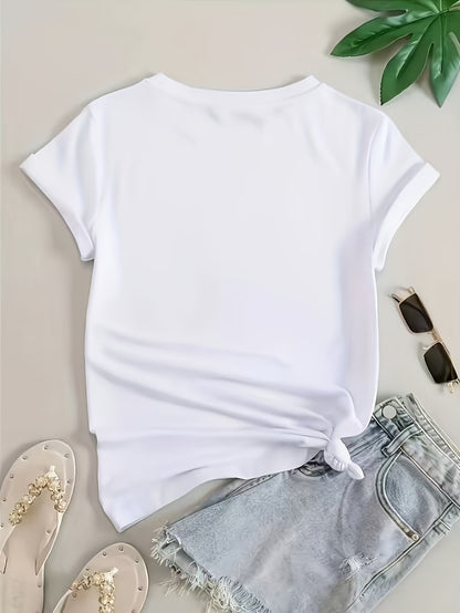 Women's Casual Cotton Blend Printed T-Shirt, Crew Neck