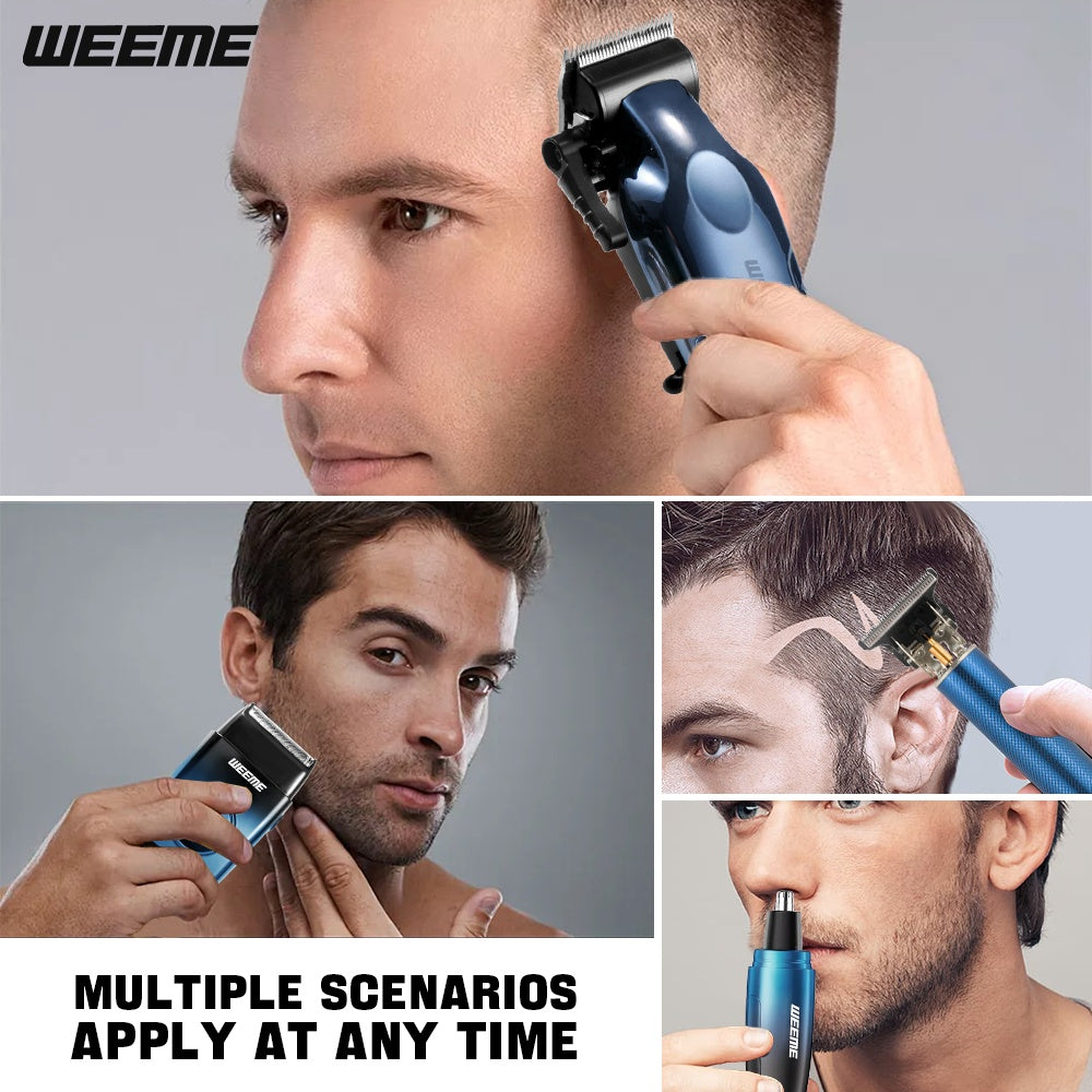 WEEME 4pcs Men's Electric Hair Clipper Set, Beard Trimmer Set, Household Facial Cleansing Set. Hair Cutting, Shaving, Trimming of Nasal Hair, Trimming of Sideburns, Facial Hair Cleaning. USB Charging. for Household Use, Vehic - ayq