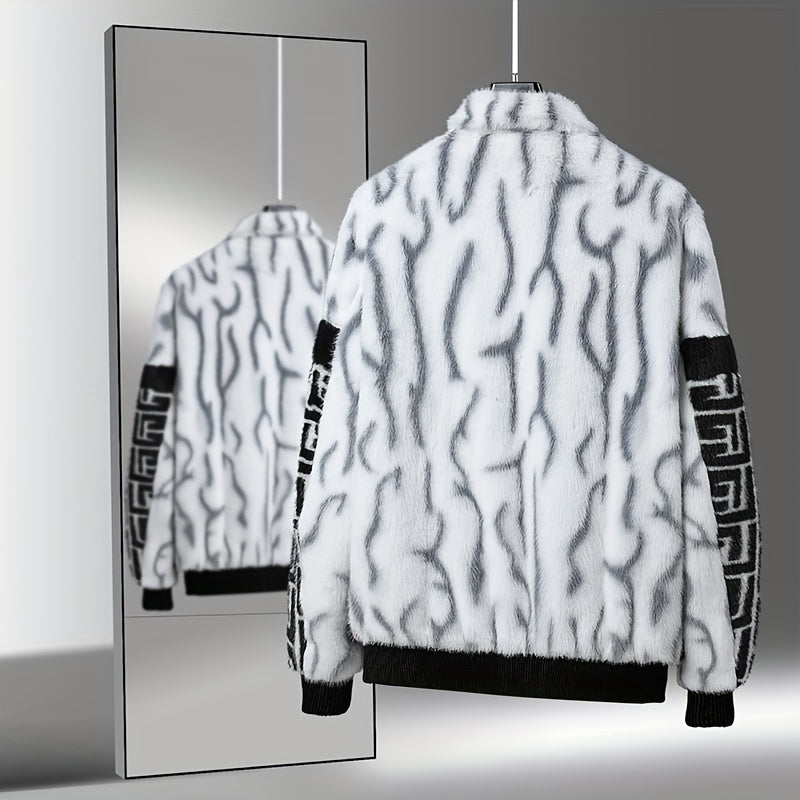 Men'S Winter Jacket - Brown & Black Color Block Coat with Stand-Up Collar, Zipper Closure, Non-Stretch Fabric for Formal & Everyday Cold Weather - Luxury Outerwear for Office, Parties, Casual Outfits, Party Attire, Sophistica