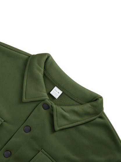 Men's Solid Color Lined Workwear Shirt Jacket with Snap Buttons