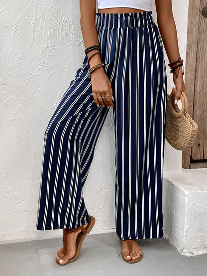 Elegant Striped Wide-Leg Cropped Pants for Women