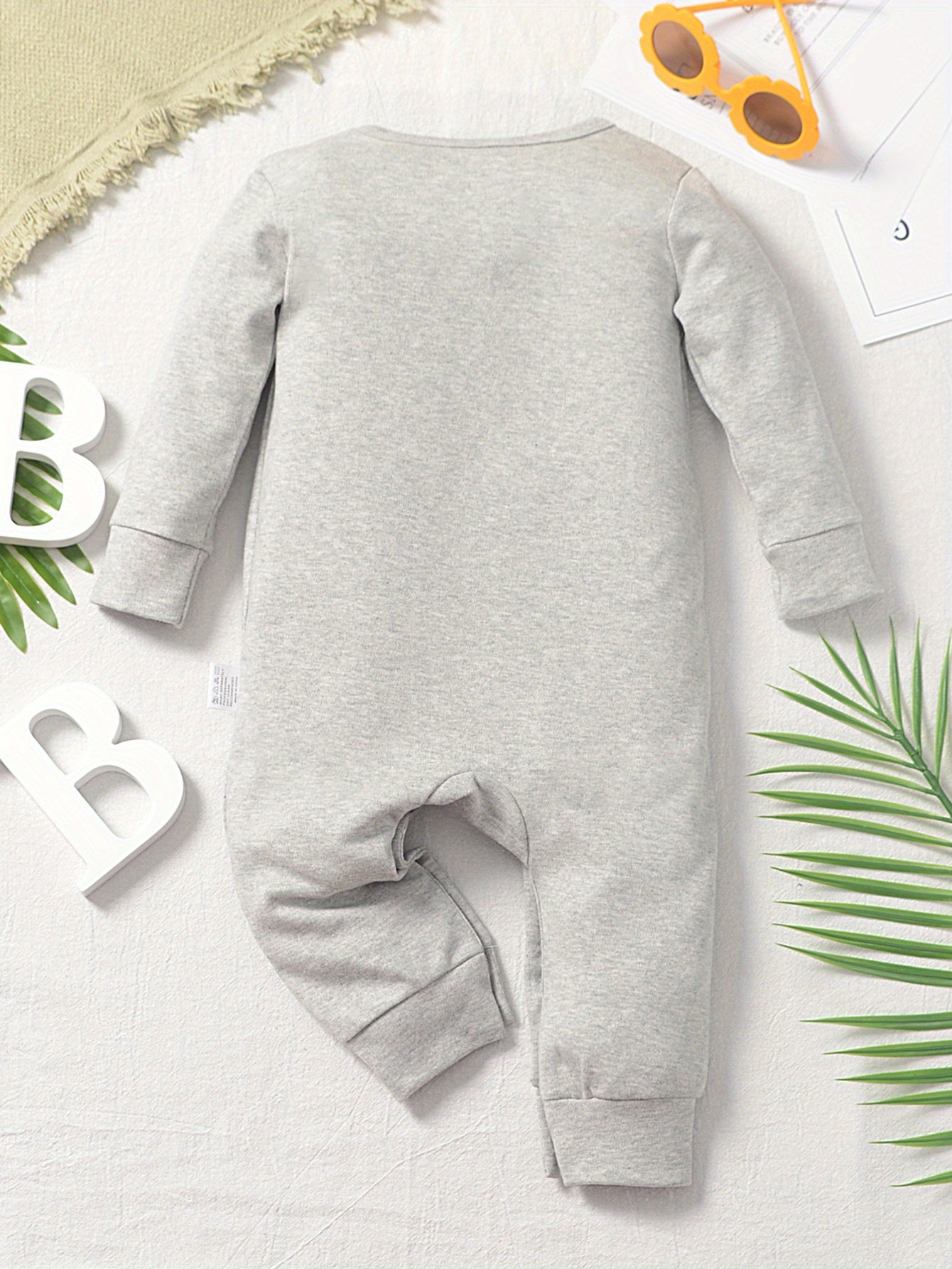 Cotton Long-Sleeve Baby Bodysuit with Geometric Print, Unisex