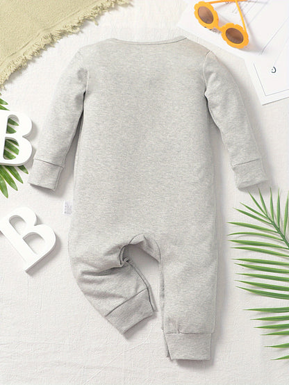Cotton Long-Sleeve Baby Bodysuit with Geometric Print, Unisex
