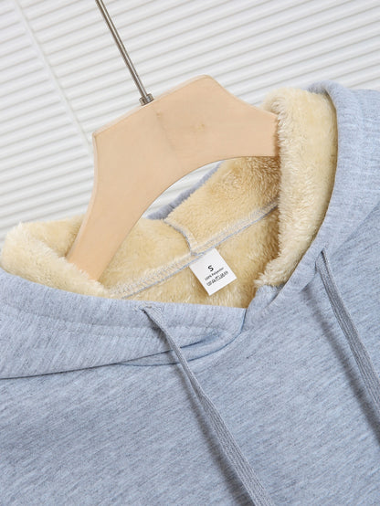 Women'S Plush Fleece-Lined Hooded Sweatshirt with Bear Print & Zipper Closure - Cozy Winter Warmth, / Color Block Design, Soft Fleece Fabric, Casual Pullover for Fall & Winter, Autumn Winter Apparel | Hooded Sweatshirt | Zipp