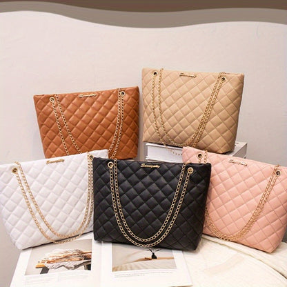 1pc Women's Large Capacity Bucket Bag - Chunky Chain Strap Shoulder Bag with Buckle Closure, Armpit/ Grid (Choose), Casual to Dressy Tote Suitable for Women