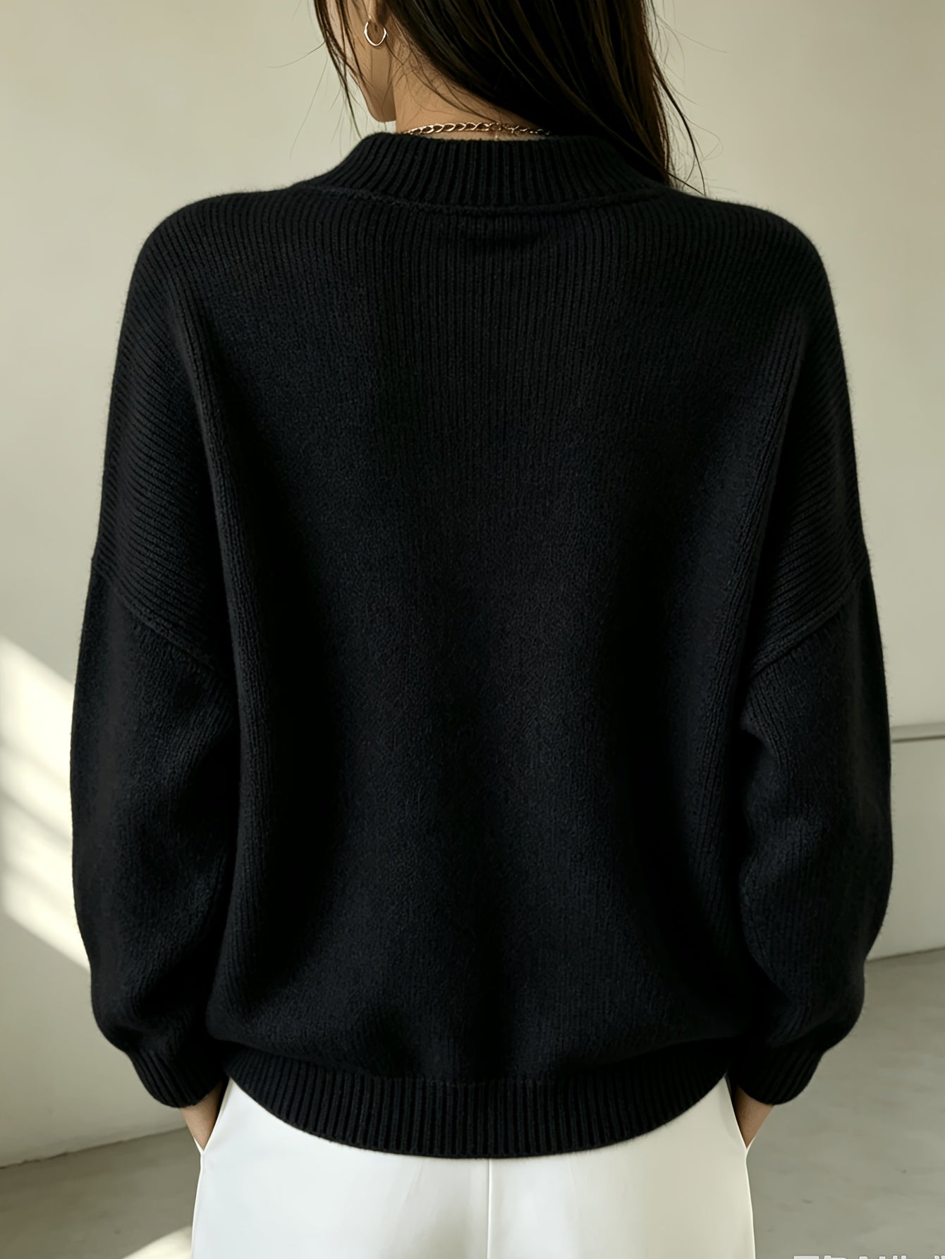 Plus Size Women's V-Neck Pullover Sweater with Double-Layer Collar