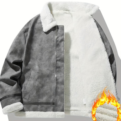 Men'S Heavy-Duty Full-Zip Jacket - Thick Winter Coat with Full-Zip Closure, Lapel Collar, Non-Stretch Fabric - Cold Weather Outerwear for Formal & Casual Events, Winter Jacket, Formal Event Attire, Sleek Design, Durable Const