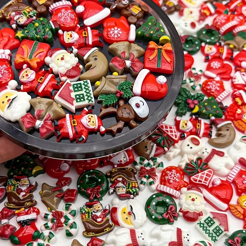 50pcs Festive Holiday-Inspired Flatback Charms, Decorative Assortment for DIY Crafts, Jewelry Making with Snowman, Reindeer, And Seasonal Decorations - Non-Metallic, No Plating Material