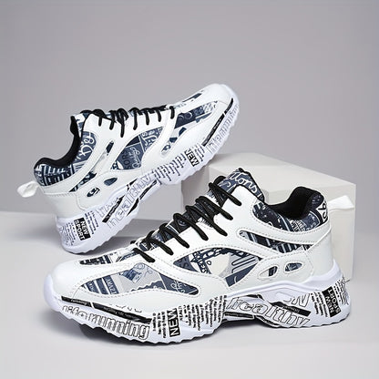Men'S  Women'S Graffiti Couple Sneakers, All-Season Lightweight Cushioned Running Shoes, Stability Pronation, Cartoon Pattern, MD Sole, EVA Insole, Polyurethane Upper, Fabric Lining