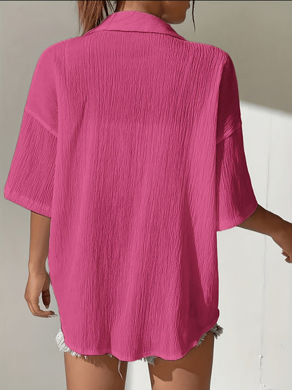 Women's Casual Solid Color Short Sleeve Polo Shirt for Summer