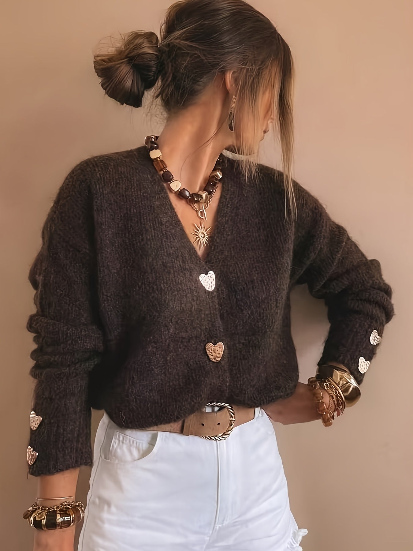 Women’s Vintage Button-Front V-Neck Cardigan Sweater Jacket