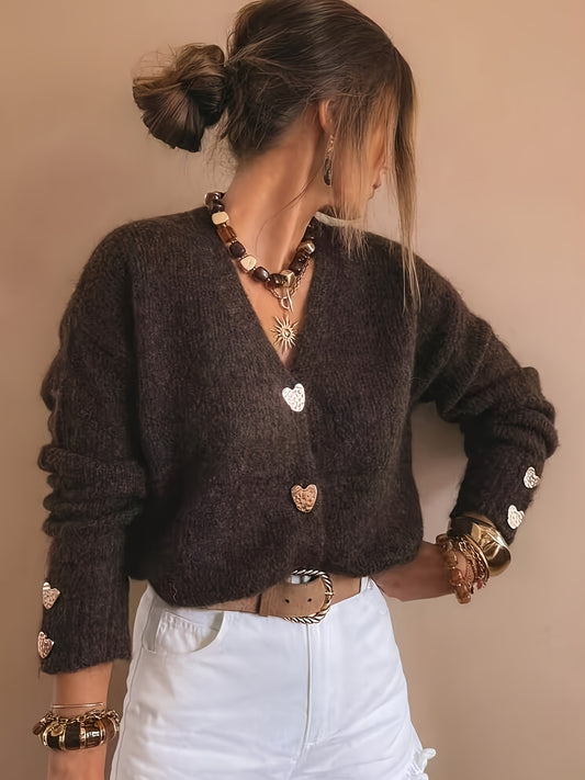 Women’s Vintage Button-Front V-Neck Cardigan Sweater Jacket