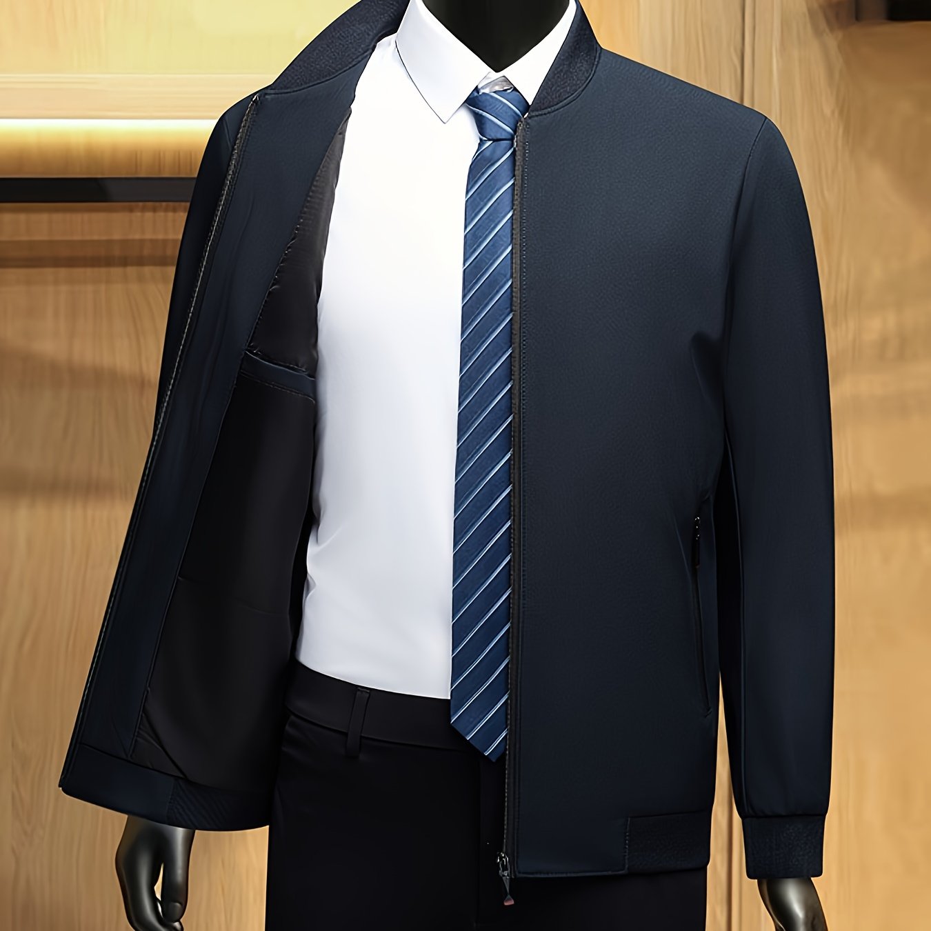 Men's Solid Burgundy (or other colors available) Slim-Fit Full-Length Zip-Up Jacket - Lightweight Business Casual Coat with Full-Length Zipper Closure, White Collar & Full-Length Zip Jacket for Office, Semi-Formal & Semi-Prof